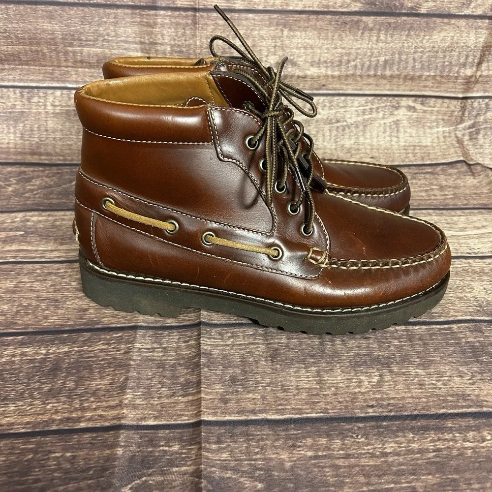J. Crew Mens Manchester Brown Leather Lace Up Chukka Boots BS116 Size 7.5 Preppy